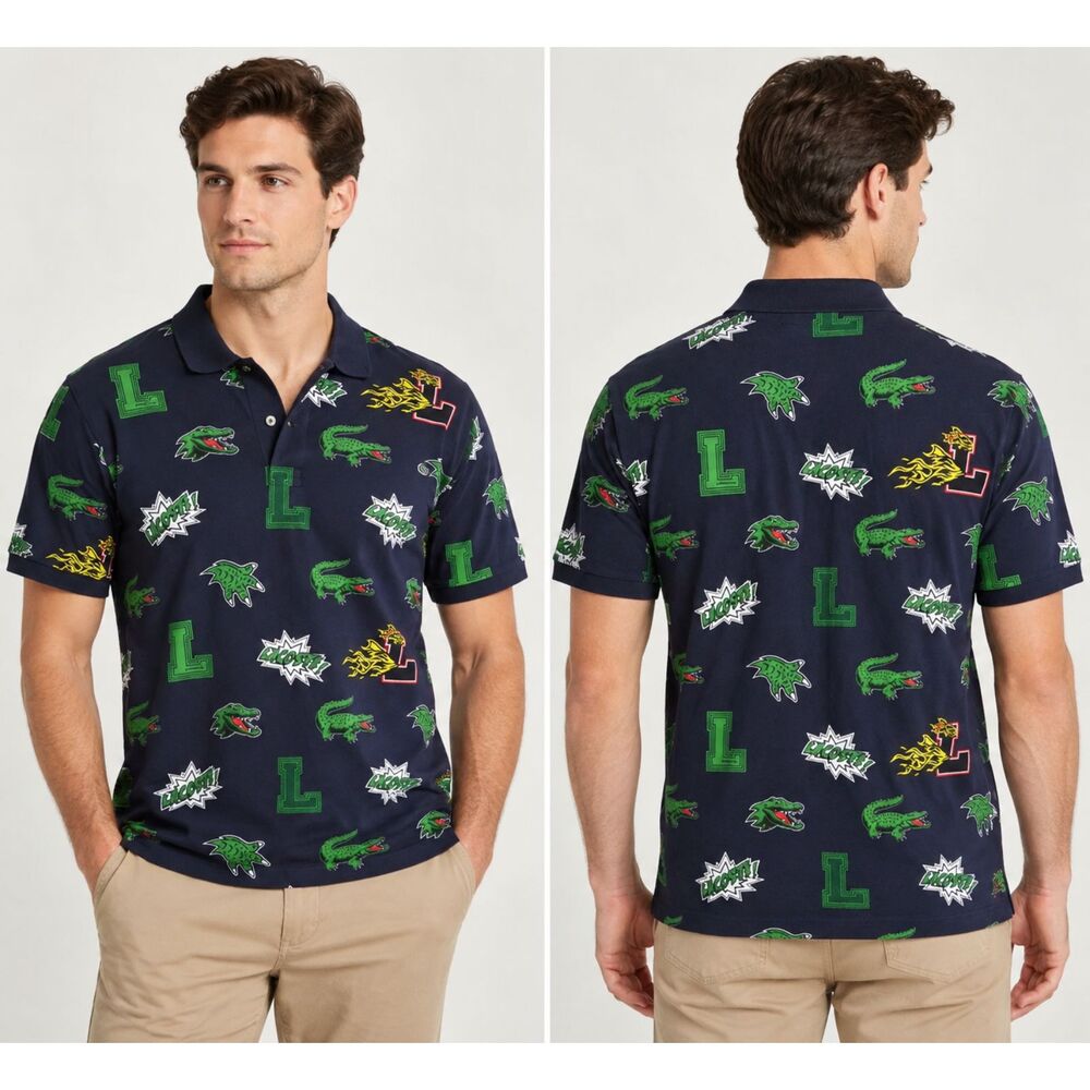 Lacoste Icon Heroes Short Sleeve Polo Shirt with  Print Regular Fit Size XL